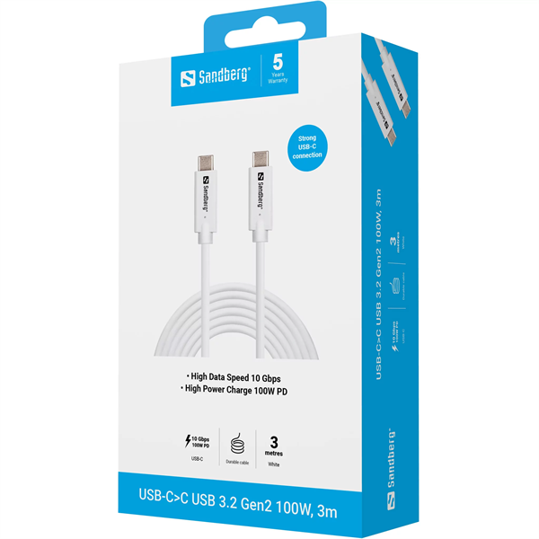 SANDBERG USB-C>C USB 3.2 Gen2 100W, 3m (136-75)