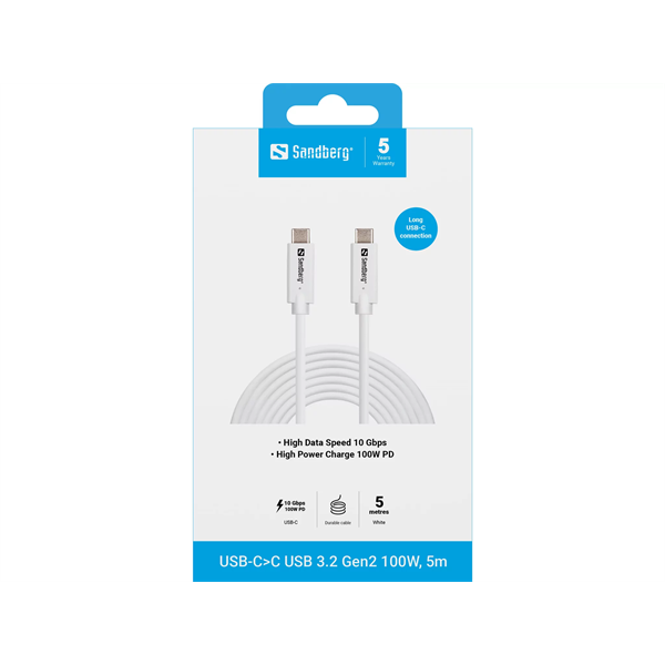 SANDBERG USB-C>C USB 3.2 Gen2 100W, 5m (136-76)