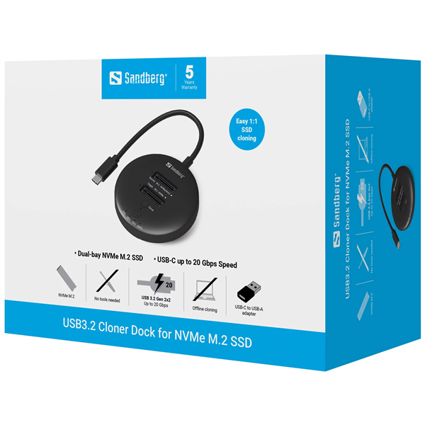 SANDBERG USB3.2 Cloner Dock for NVMe M.2 SSD (136-72)