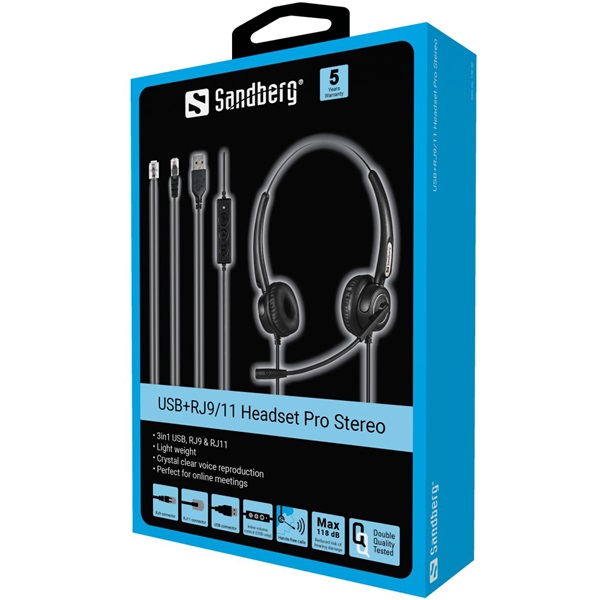 SANDBERG Headset mikrofonnal, USB+RJ9/11 Headset Pro Stereo (126-30)