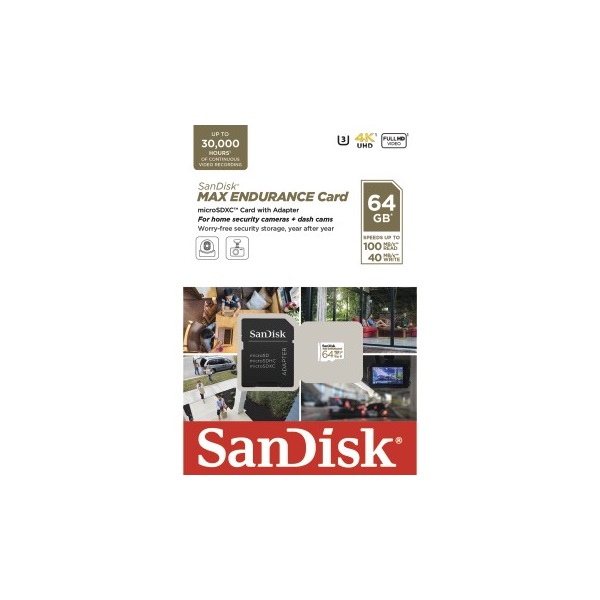 SANDISK 186473, microSDXC Max Endurance 64GB (V30/U3/Cl.10/R100/W40) + SD adapter (00186473)