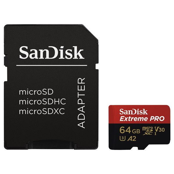 SANDISK 214503, MICROSDHC EXTREME PRO KÁRTYA 64GB, 200MB/s C10, V30, UHS-I, U3, A2 (00214503)