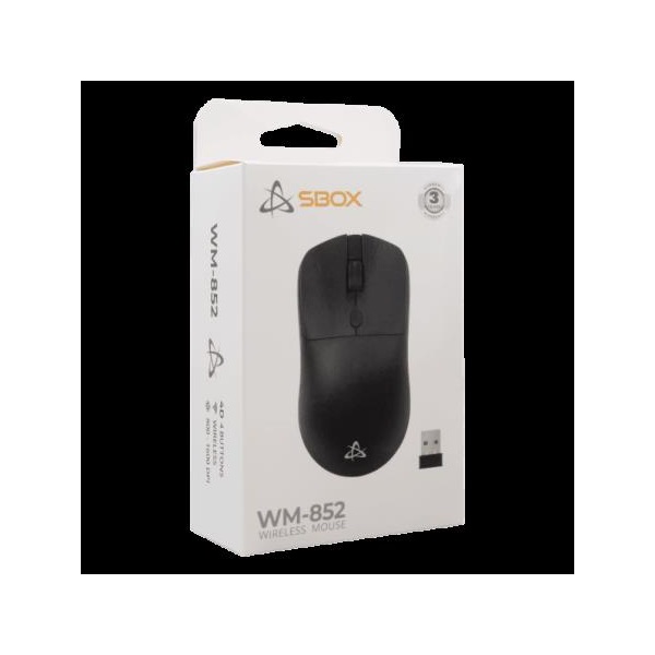 SBOX WM-852B Vezeték nélküli egér, fekete, 800-1600dpi, 4D, 2,4GHz (SBOX WM-852B)