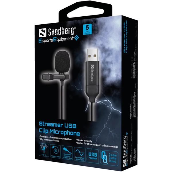 SANDBERG Mikrofon, Streamer USB Clip Microphone (126-40)