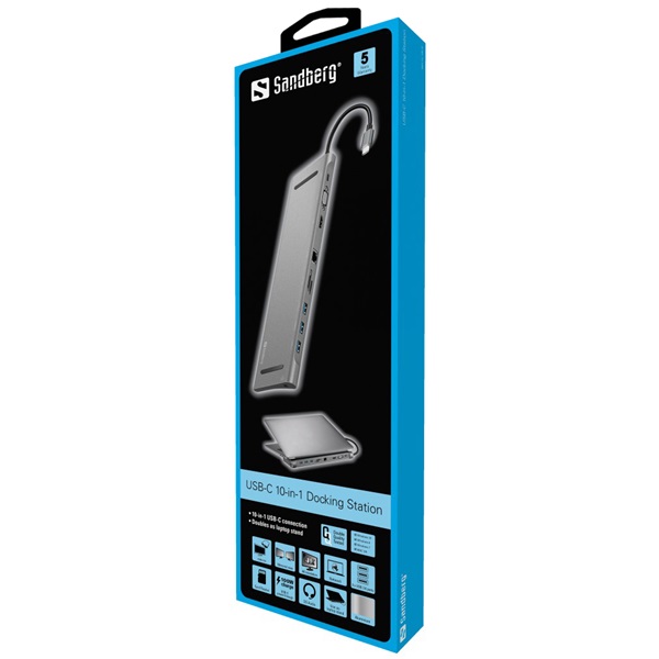 SANDBERG USB-C dokkoló, USB-C 10-in-1 Docking Station (136-31)