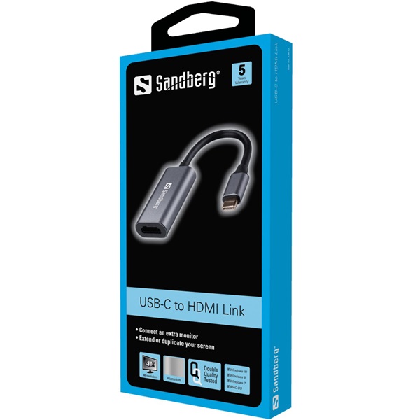 SANDBERG USB-C tartozék, USB-C to HDMI Link 4K/60 Hz (136-12)