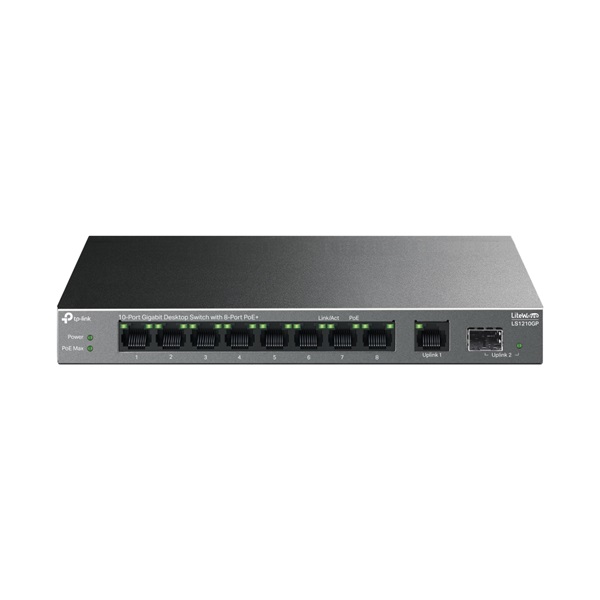 TP-LINK Switch 10x1000Mbps (8xPOE+) Fémházas Asztali, LS1210GP (LS1210GP)