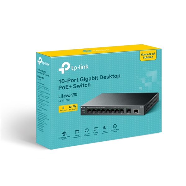 TP-LINK Switch 10x1000Mbps (8xPOE+) Fémházas Asztali, LS1210GP (LS1210GP)