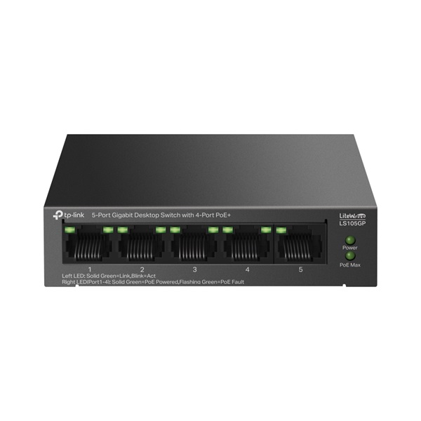 TP-LINK Switch 5x1000Mbps (4xPOE+) Fémházas Asztali, LS105GP (LS105GP)