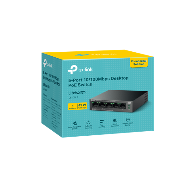 TP-LINK Switch 5x100Mbps (4xPOE) Fémházas Asztali, LS105LP (LS105LP)