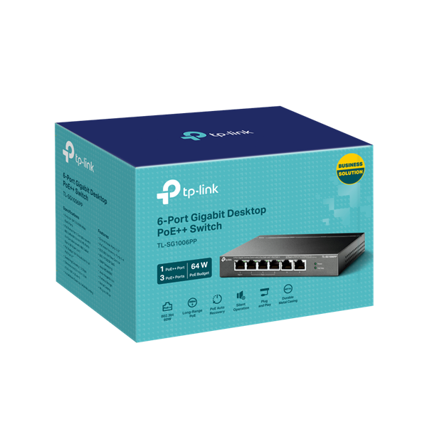 TP-LINK Switch 6x1000Mbps(3xPOE+ + 1xPOE++) Fémházas Asztali, TL-SG1006PP (TL-SG1006PP)