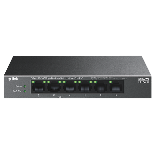 TP-LINK Switch 6x100Mbps (4xPOE) Fémházas Asztali, LS106LP (LS106LP)
