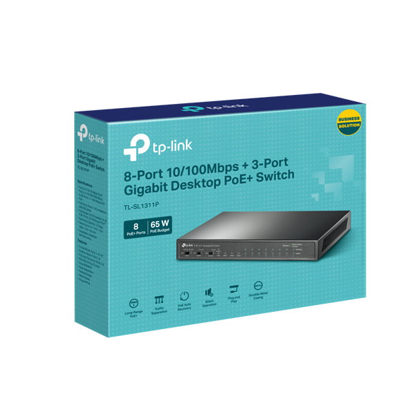 TP-LINK Switch 8x100Mbps(8xPOE+) + 2x1000Mbps + 1xGigabit SFP, TL-SL1311P (TL-SL1311P)