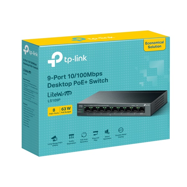 TP-LINK Switch 9x100Mbps (8xPOE+) Fémházas Asztali, LS109P (LS109P)