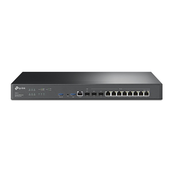 TP-LINK Vezetékes VPN Router 2xSFP+(10GE) + 1xWAN/LAN(1GE) + 8xWAN/LAN(1GE) + 1xkonzol port + 2xUSB, ER8411 (ER8411)