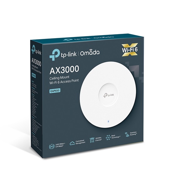 TP-LINK Wireless Access Point Dual Band AX3000 Mennyezetre rögzíthető, EAP650 (EAP650)