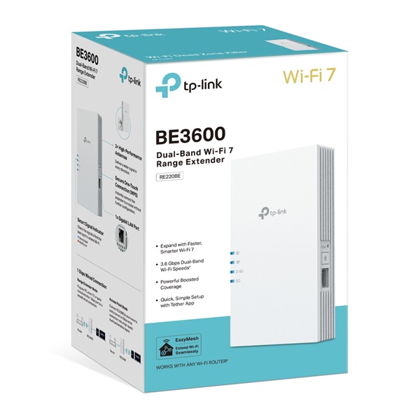 TP-LINK Wireless Range Extender Dual Band BE3600 Wifi 7, RE220BE (RE220BE)