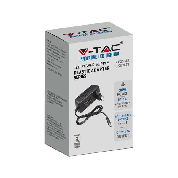 V-TAC 2.5A IP44 12V hálózati adapter BK