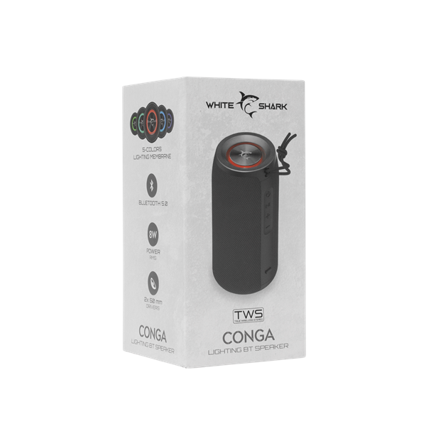 WHITE SHARK CONGA BLUETOOTH HANGSZÓRÓ 8W, TWS, fekete, IPX6 (WS GBT-808B)