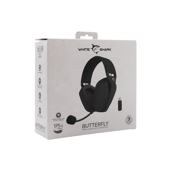 WHITE SHARK BUTTERFLY-B, GH-2442B, vezeték nélküli gamer fejhallgató, fekete (WS WGH-2442B)