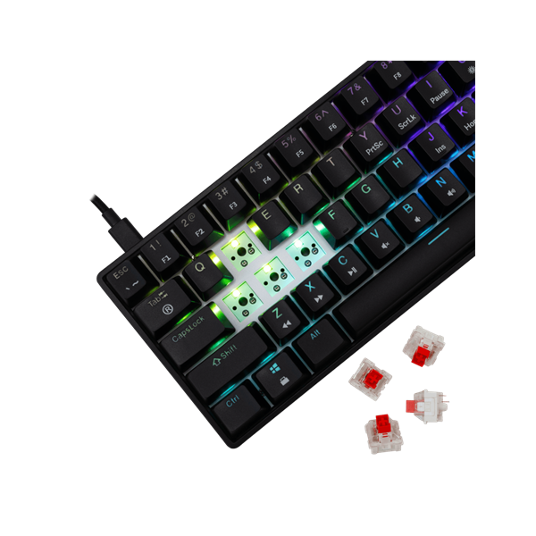 WHITE SHARK GK-004113B/R-HU SHINOBI-2/B-R-HU vezetékes mech. bill. 62 piros gomb,fekete, magyar (WS GK-004113B/R-HU)