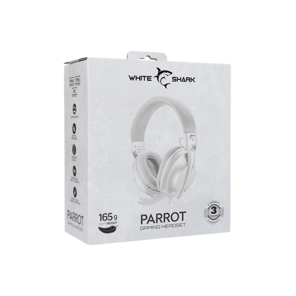 WHITE SHARK PARROT-W/G, GH-2440W/G, gamer fejhallgató, fehér/szürke (WS GH-2440W/G)