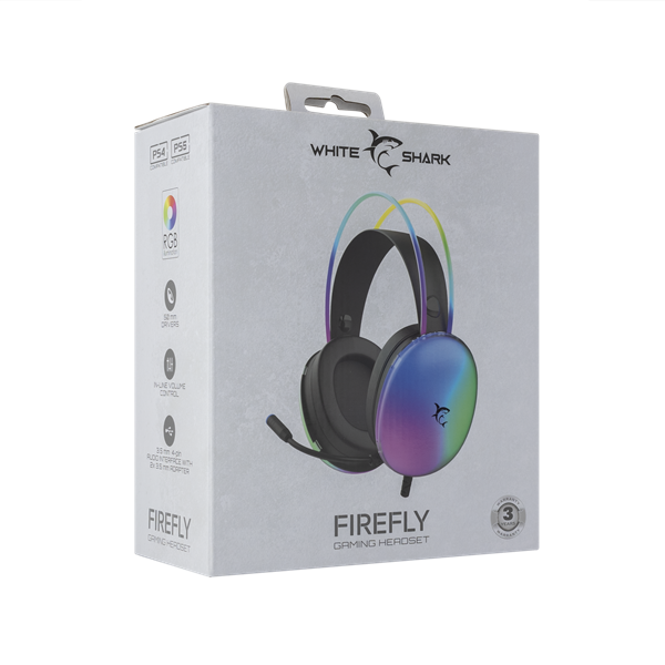 WHITE SHARK FIREFLY-B, GH-2342-B gamer fejhallgató, fekete/RGB, (3.5 Jack) (WS GH-2342B)