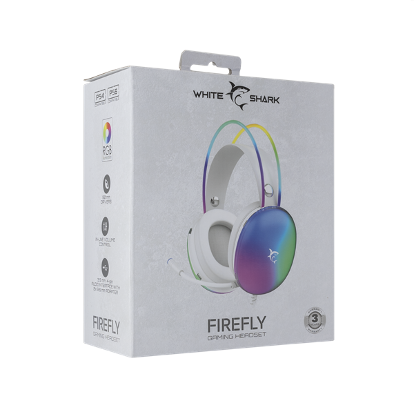 WHITE SHARK FIREFLY-W, GH-2342-W gamer fejhallgató, fehér/RGB, (3.5 Jack) (WS GH-2342W)