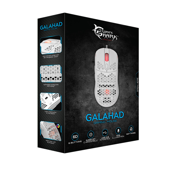 WHITE SHARK GM-5007W GALAHAD gamer egér, fehér, 6400 dpi (WS GM-5007W)