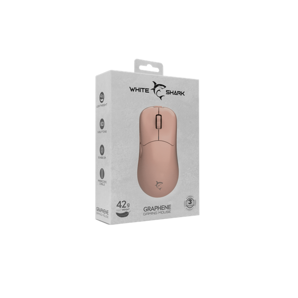 WHITE SHARK GRAPHENE-P, GM-5014P gamer egér,6D, pink, 6200 dpi, RGB (WS GM-5014P)