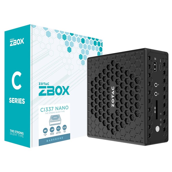 ZOTAC PC ZBOX, Intel N-series N100 3.4GHz, HDMI, Displayport, 2xLAN, WIFI, BT,M.2 + 2.5 HDD hely, 4xUSB Passzív (ZBOX-CI337NANO-BE)