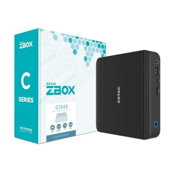 ZOTAC PC ZBOX, Intel N-series N100 3.8GHz, HDMI, Displayport, 2xLAN, WIFI, BT, M.2 SSD hely, 3xUSB, Passzív (ZBOX-CI343-BE)