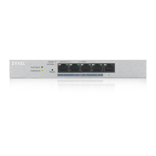 ZYXEL Switch 5x1000Mbps (4xPOE+), Fémházas Asztali, GS1200-5HPV2-EU0101F (GS1200-5HPV2-EU0101F)