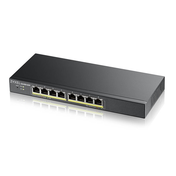 ZYXEL Switch 8x1000Mbps (8xPOE), Fémházas, Menedzselhető (8GbE port), GS1900-8HP-EU0103F (GS1900-8HP-EU0103F)