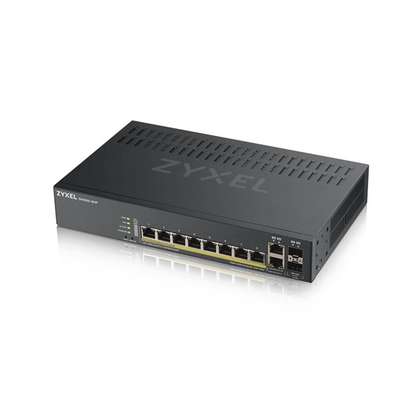 ZYXEL Switch 8x1000Mbps (8xPOE) + 2xGigabit kombó SFP+, Fémházas Menedzselhető (8GbE port), GS1920-8HPV2-EU0101F (GS1920-8HPV2-EU0101F)