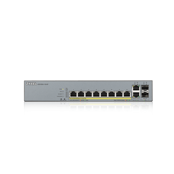 ZYXEL Switch 10x1000Mbps (8xPOE) + 2xGigabit SFP Menedzselhető Rackes, GS1350-12HP-EU0101F (GS1350-12HP-EU0101F)