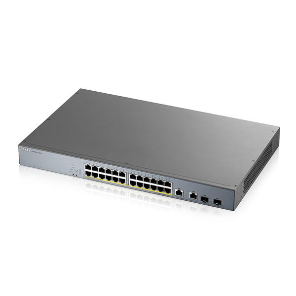ZYXEL Switch 24x1000Mbps (24xPOE) + 2xGigabit kombó SFP Menedzselhető Rackes, GS1350-26HP-EU0101F (GS1350-26HP-EU0101F)
