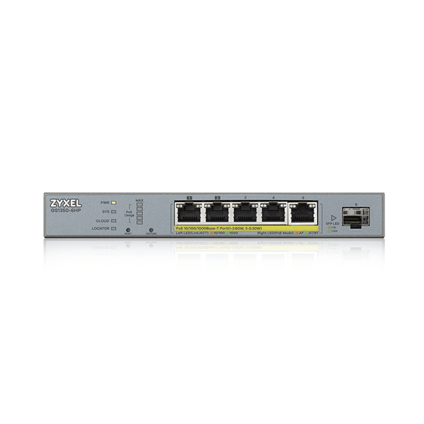 ZYXEL Switch 5x1000Mbps (5xPOE) + 1xGigabit SFP Menedzselhető, GS1350-6HP-EU0101F (GS1350-6HP-EU0101F)