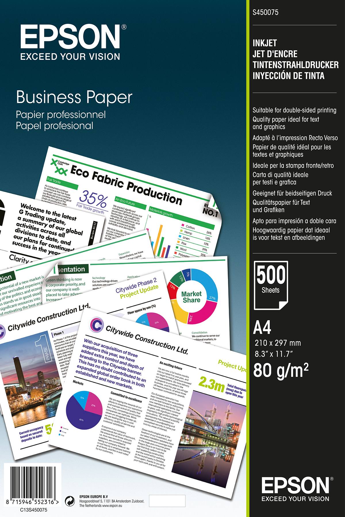 Epson Bright White Üzleti nyomtatópapír (A4, 500 lap, 80g) (C13S450075)