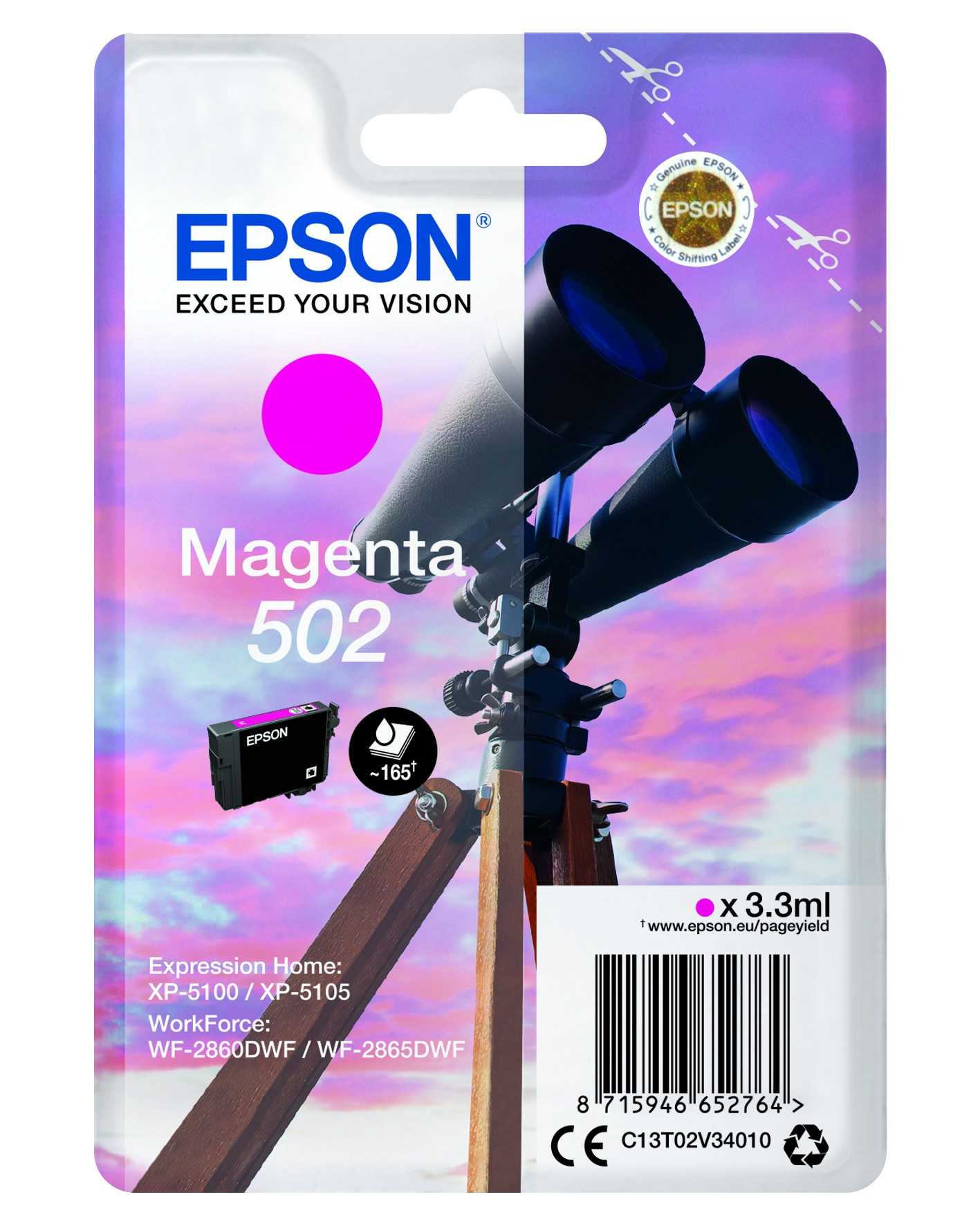 Epson T02V3 Tintapatron Magenta 3,3ml No.502 (C13T02V34010)