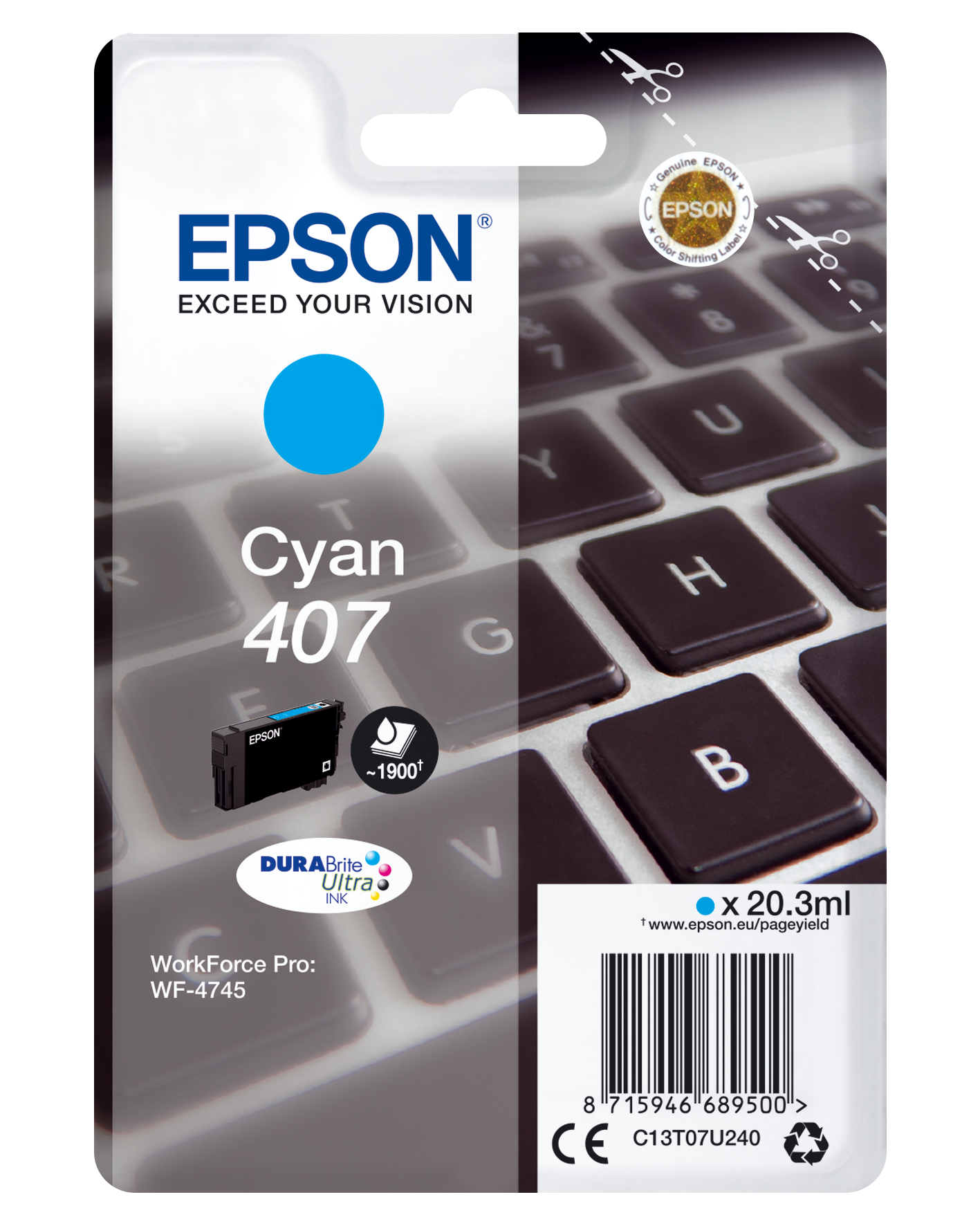 Epson T07U2 Tintapatron Cyan 20,3ml No.407 (C13T07U240)