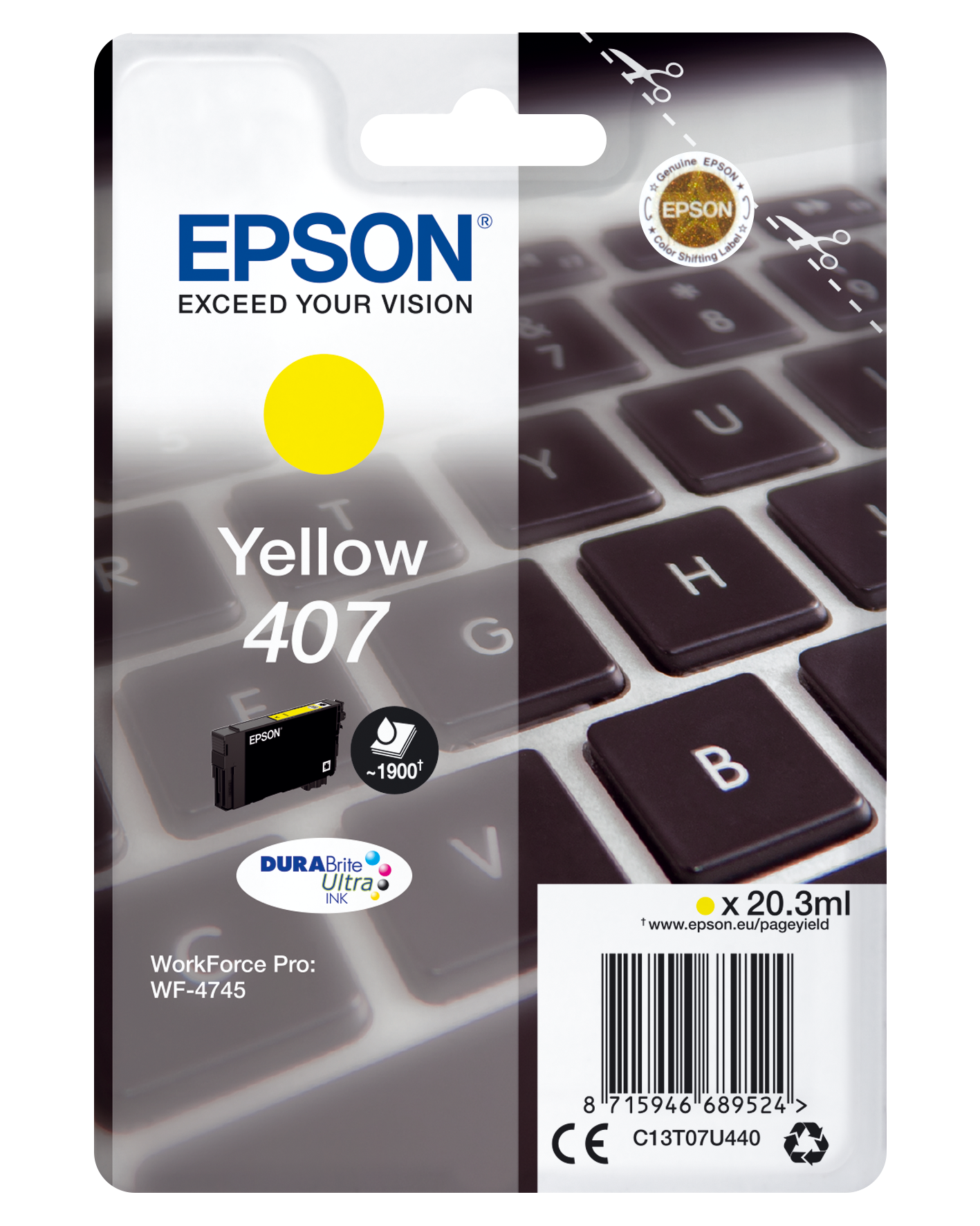 Epson T07U4 Tintapatron Yellow 20,3ml No.407 (C13T07U440)