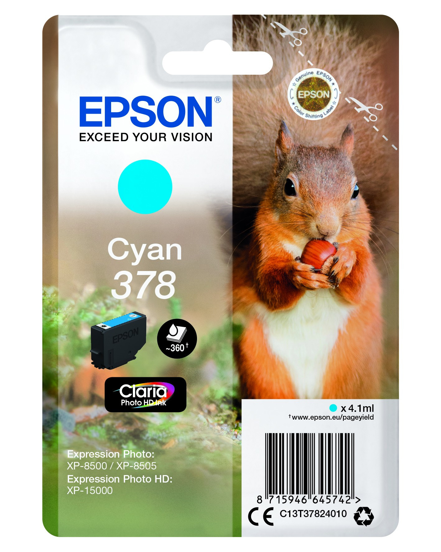 Epson T3782 Tintapatron Cyan 4,1 ml No.378 (C13T37824010)